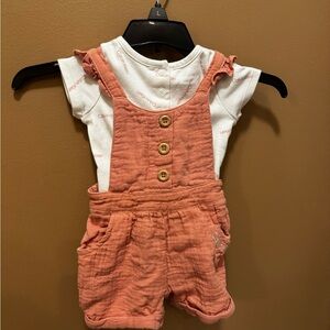 Calvin Klein Peach Knit Short Overalls with Button Front